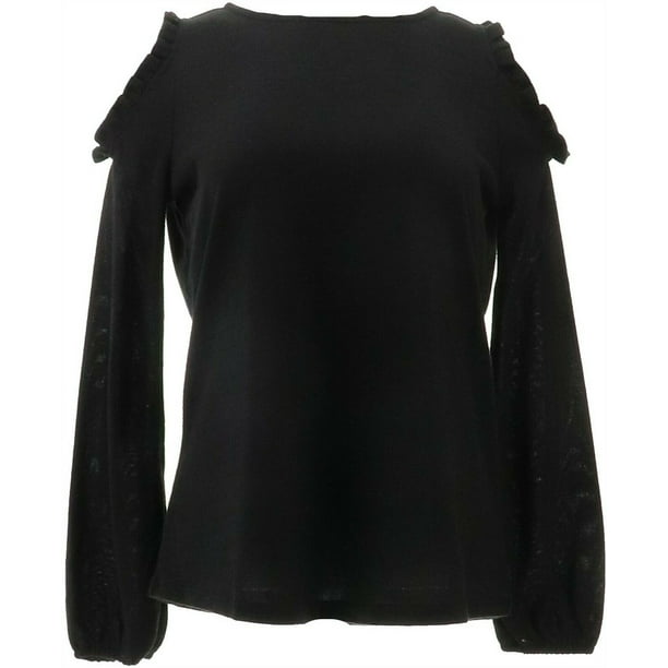 DG2 Diane Gilman Cold-Shoulder Top Ruffle Navy L NEW 634-820